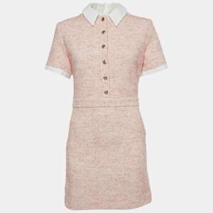 Pre Owned Maje Pink Collared Tweed Mini Dress M