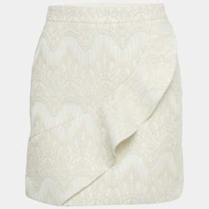 Pre Owned Maje Cream Jacquard Ruffled Mini Skirt S
