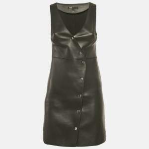 مملوكة مسبقًا فستان ميني بزرار جلد أسود من ماج مقاس صغير - سمول