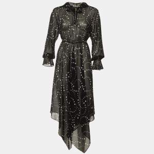 مملوكة مسبقًا فستان ميدي شفاف بحاشية غير متناسقة بطبعة نجوم باللون الأسود من ماج مقاس كبير - لارج