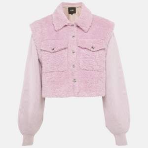 مملوكة مسبقًا Maje Purple Faux Shearling and Rib Knit Jacket S