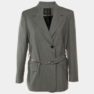مملوكة مسبقًا Maje Grey Wool Blend Chain Belt Detail Blazer L