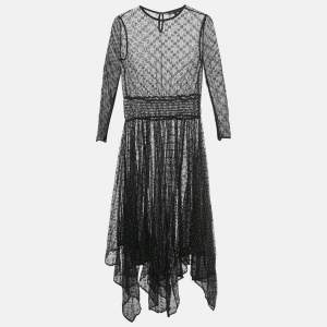 مملوكة مسبقًا Maje Black Glittered Stretch Mesh Sheer Handkerchief Midi Dress S