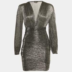 Pre Owned Maje Black /Sliver Metallic Plunge Neck Mini Dress M