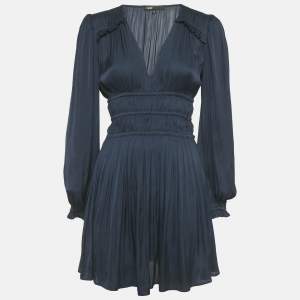 مملوكة مسبقًا Maje Navy Blue Satin Ruffled Mini Dress S