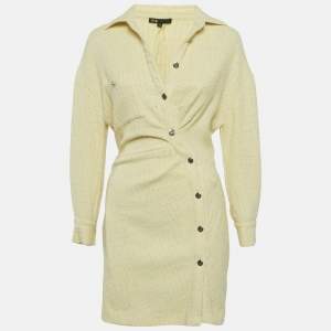 مملوكة مسبقًا Maje Yellow Lurex Tweed Asymmetrical Mini Dress M
