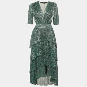 Pre Owned Maje Green Lurex Tiered Maxi Dress M
