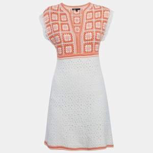 مملوكة مسبقًا Maje Orange/White Crochet Mini Dress S