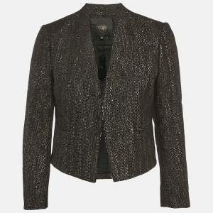 مملوكة مسبقًا جاكيت مفتوح من الأمام بتفاصيل لوريكس قطن أسود ماج مقاس متوسط - ميديوم