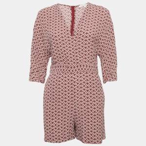 Pre Owned Maje Red Floral Printed Crepe Playsuit M