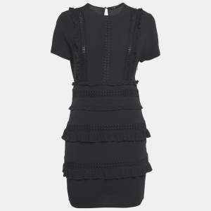 Pre Owned Maje Blak Crepe Cutwork Lace Detail Mini Dress S