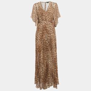 مملوكة مسبقًا Maje Brown Leopard Pink Chiffon Maxi Dress S