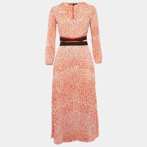 مملوكة مسبقًا Maje Orange Leopard Print Crepe Waist Cut-Out Imprime Dress 