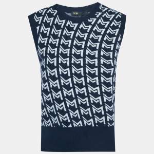 Pre Owned ماج سترة زرقاء بدون أكمام بجاكارد مونوغرام مقاس صغير