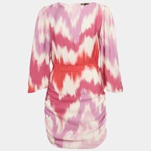 مملوكة مسبقًا Maje Pink Tie-Dye Print Crepe Ruche Mini Dress S