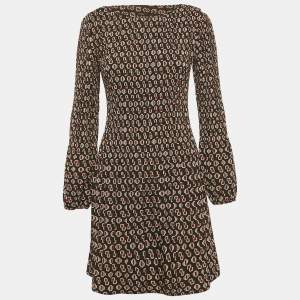 Pre Owned Maje Black Logo Print Crepe Shirring Mini Dress M