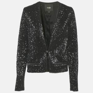 Pre Owned Maje Black Sequin Cropped Jacket S