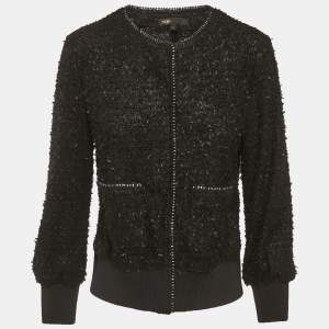 مملوكة مسبقًا Maje Black Stretch Knit Crop Zip Up Jacket M