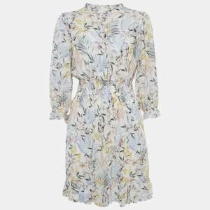 Pre Owned Maje White Floral Print Chiffon Ruffled Mini Dress L