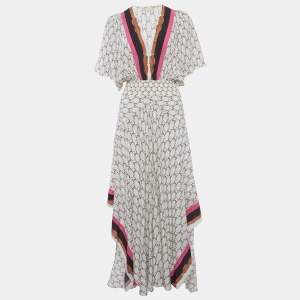 Pre Owned Maje Cream Racheline Print Crepe Asymmetric Flared Maxi Dress M