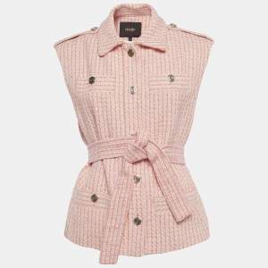 Pre Owned جاكيت بدون أكمام قماش تويد وردي/برتقالي ماج مقاس كبير - لارج