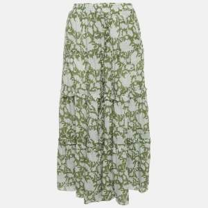 Pre Owned Maje Green Jitale Printed Ruffled Maxi Skirt S