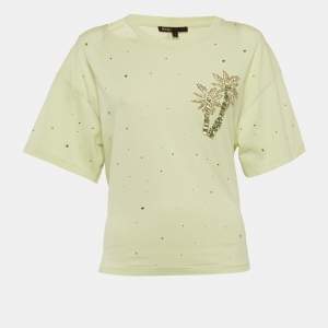 مملوكة مسبقًا Maje Green Palm Crystal Jersey Back Tie-Up T-Shirt S