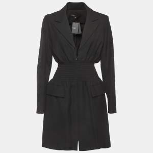 Pre Owned فستان ميني من القماش الأسود المطوي عند الخصر من ماج مقاس متوسط