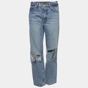 Pre Owned Maje Blue Denim Loose Fit Ripped Jeans S/Waist 29"