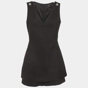مملوكة مسبقًا Maje Black Gabardine Crystal Detail Playsuit M
