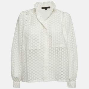 Pre Owned قميص ماج شيفون شفاف بنقشة الأزهار أبيض مقاس صغير - سمول