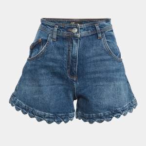 Pre Owned Maje Blue Denim Scalloped Hem Shorts S/Waist 26"