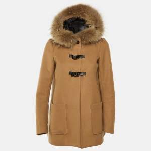 مملوكة مسبقًا Maje Camel Brown Wool & Fur Collar Collar M