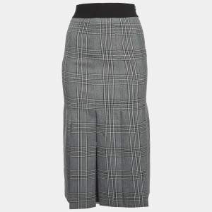 Pre Owned Maje Grey Plaid Wool Blend Midi Skirt S