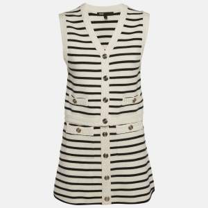 مملوكة مسبقًا Maje White/Black Striped Knit Vest and Mini Skirt Set XS/S
