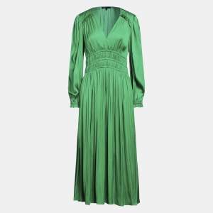Pre Owned Maje Green Satin Ruffled Midi Dress XL