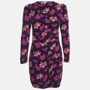 Pre Owned Maje Black & Purple Floral Printed Crepe Mini Dress S
