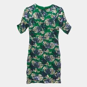 Pre Owned Maje Green Sequinned Satin Mini Dress S