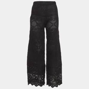Pre Owned Maje Black Crochet Knit Wide Leg Trousers S