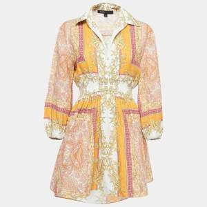 Maje Orange Scarf Print Linen Cutout Mini Dress S