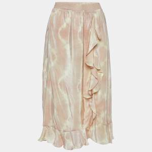 Maje Beige Tie Dye Satin Jitye Ruffled Midi Skirt S