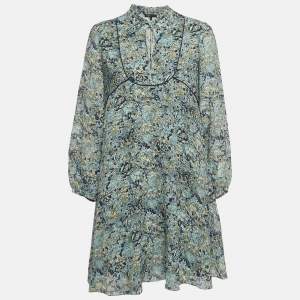Maje Floral Print Chiffon Tie-Up Neck Mini Dress M