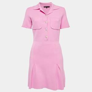 Maje Pink Knit Button-Detail Pleated Mini Dress m