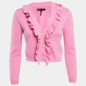 Maje Pink Rib Knit Molantti Frill Detail Cardigan S