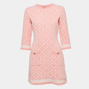 Maje Pink Embossed Knit Three Quarter Sleeve Mini Dress S