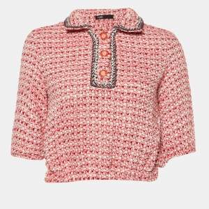 Maje Red Tweed Polo Cropped Shirt M