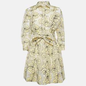 Maje Yellow Reality Floral Embroidered Organza Shirt Dress S