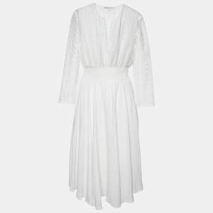 Maje White Lace & Crepe Flared Midi Dress S