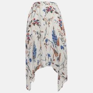 Maje White Printed Lurex Asymmetric Midi Skirt S