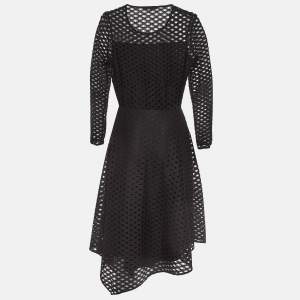 Maje Black Eyelet Lace Fit and Flare Midi Dress S